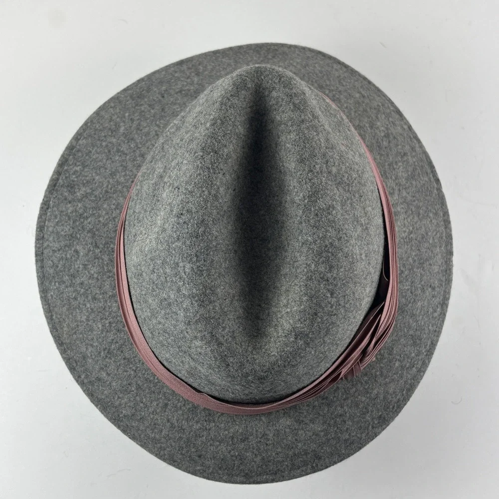 Vtg Doeskin Felt Fedora Hat Womens OS Grey Wool Mauve Ribbon 80's Retro